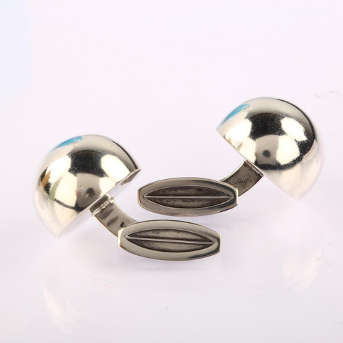 1301 - HANS HANSEN - a pair of Danish modernist sterling silver bombe cufflinks, model no. 641, panel diame... 