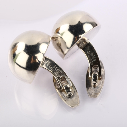 1301 - HANS HANSEN - a pair of Danish modernist sterling silver bombe cufflinks, model no. 641, panel diame... 