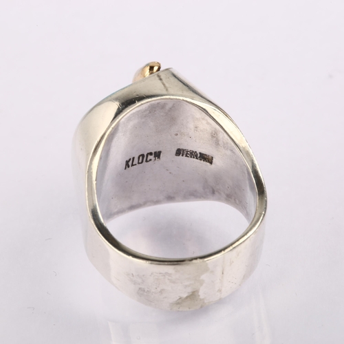 1302 - JORGEN KLOCH LARSEN - a Danish modernist sterling silver and silver-gilt abstract ring, setting heig... 