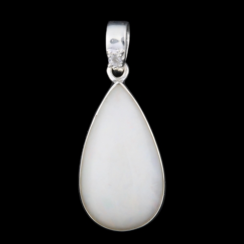 1311 - A modern sterling silver opal and white topaz drop pendant, set with pear cabochon Ethiopian noble o... 