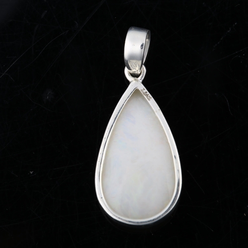 1311 - A modern sterling silver opal and white topaz drop pendant, set with pear cabochon Ethiopian noble o... 