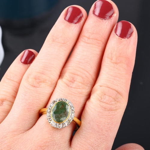 1312 - A modern sterling silver-gilt emerald and diamond cluster ring, set with oval mixed-cut opal and ros... 