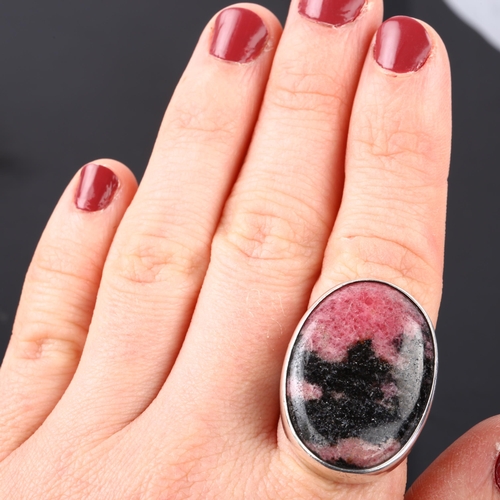 1316 - DAVID BENDY - a large Danish modernist sterling silver rhodonite panel ring, setting height 30.9mm, ... 