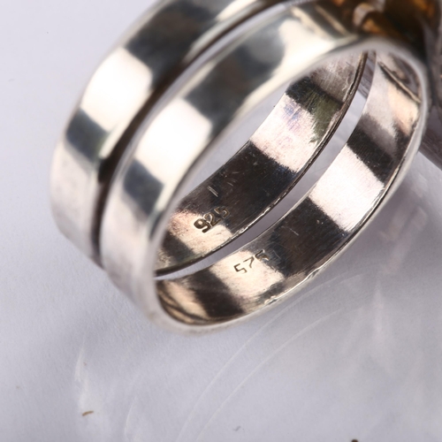 1317 - A Danish modernist sterling silver goldstone panel ring, with double shank, set with oval cabochon g... 