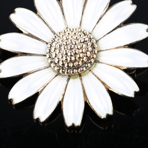 1321 - JEMAX - a Danish vermeil sterling silver and white enamel daisy pattern brooch, diameter 43.6mm, 15.... 