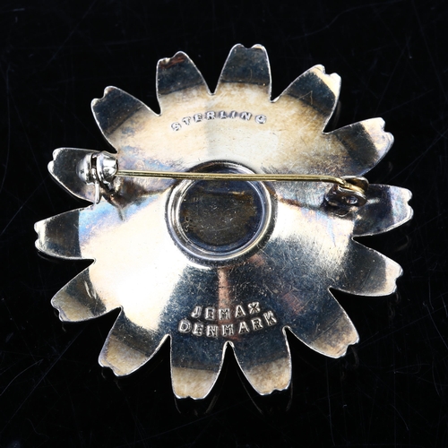 1321 - JEMAX - a Danish vermeil sterling silver and white enamel daisy pattern brooch, diameter 43.6mm, 15.... 