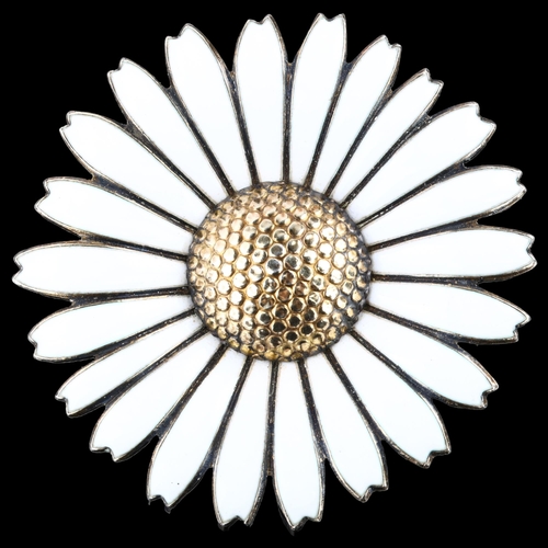 1322 - VIGGO PEDERSEN - a large Danish vermeil sterling silver and white enamel daisy pattern brooch, diame... 