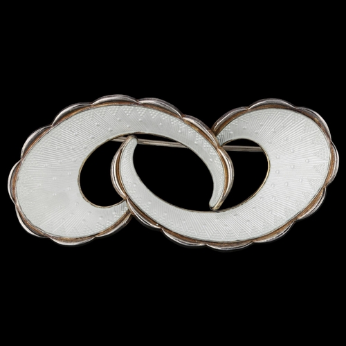 1325 - IVAR T HOLTH - a Norwegian modernist sterling silver and white enamel abstract brooch, length 58.5mm... 