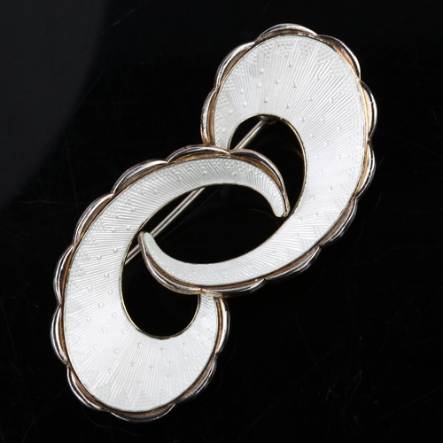 1325 - IVAR T HOLTH - a Norwegian modernist sterling silver and white enamel abstract brooch, length 58.5mm... 