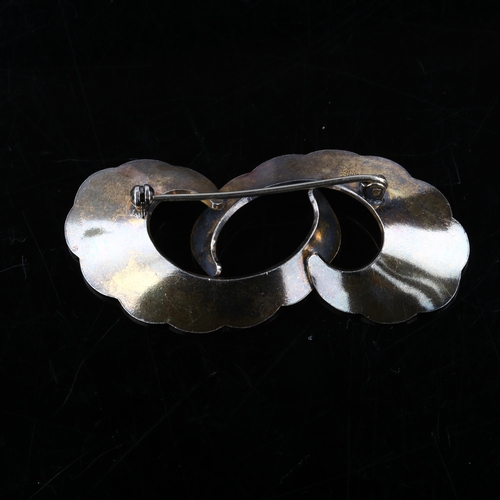 1325 - IVAR T HOLTH - a Norwegian modernist sterling silver and white enamel abstract brooch, length 58.5mm... 