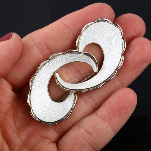 1325 - IVAR T HOLTH - a Norwegian modernist sterling silver and white enamel abstract brooch, length 58.5mm... 