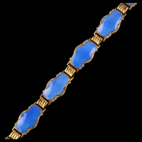 1328 - HANS MYHRE - an Art Deco Norwegian sterling silver and blue enamel panel bracelet, length 18.5cm, 18... 