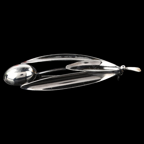 1329 - CARL OVE FRYDENSBERG - a Danish modernist sterling silver floral brooch, length 67.1mm, 5.4g