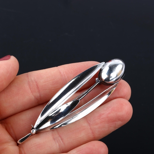 1329 - CARL OVE FRYDENSBERG - a Danish modernist sterling silver floral brooch, length 67.1mm, 5.4g