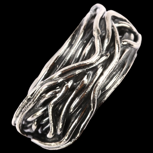 1330 - A Danish abstract bird nest band ring, unmarked white metal settings, 11.8mm, size N/O, 18.9g