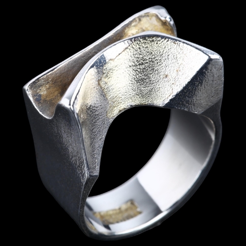 1332 - BJORN WECKSTROM for LAPPONIA - a Finnish modernist sterling silver and silver-gilt abstract fold rin... 