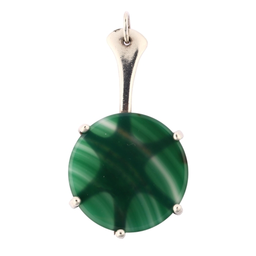 1335 - ERIK DENNUNG - a large Danish modernist silver plated green agate drop pendant, height 76.6mm, 20.3g