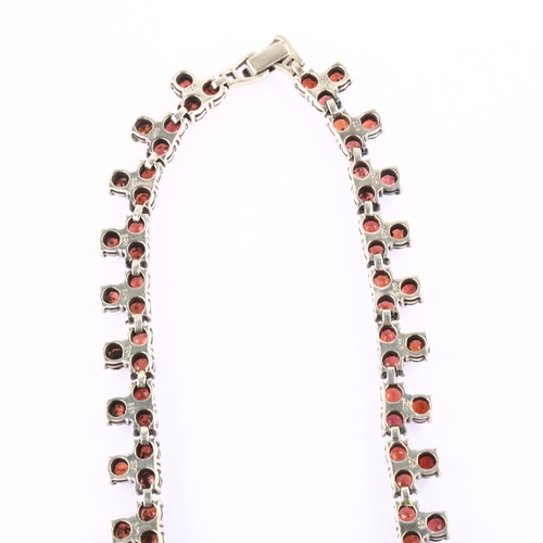 1337 - A modern sterling silver garnet fringe necklace, length 44cm, 68.4g