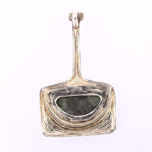 1338 - A Scandinavian modernist silver larvikite Thor's hammer pendant, maker's marks GPS?, pendant height ... 