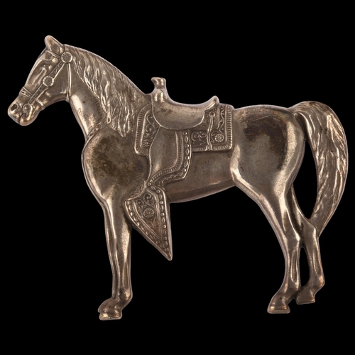 1343 - A large Continental sterling silver cowboy horse brooch, length 67mm, 15.4g