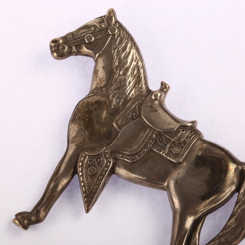 1343 - A large Continental sterling silver cowboy horse brooch, length 67mm, 15.4g