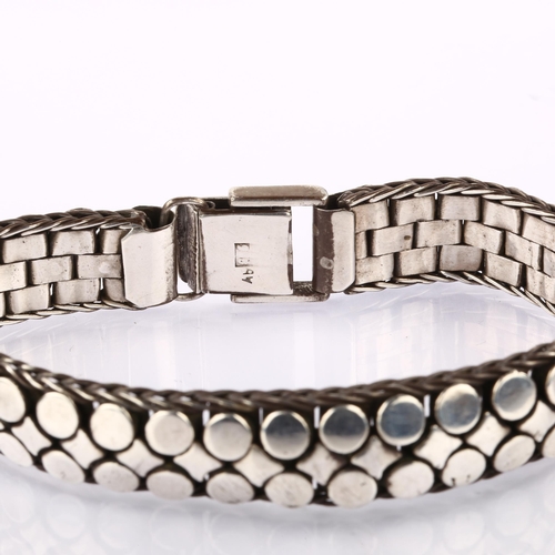 1349 - A Continental silver brick link bracelet, indistinct maker's mark, bracelet length 20cm, 53g