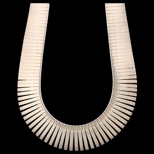 1350 - A modern sterling silver fringe necklace, textured decoration, length 45cm, 34.7g