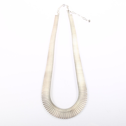 1350 - A modern sterling silver fringe necklace, textured decoration, length 45cm, 34.7g