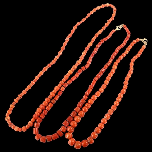 1353 - **WITHDRAWN** 3 single-strand coral bead necklaces, largest length 66cm, 179.3g total (3)