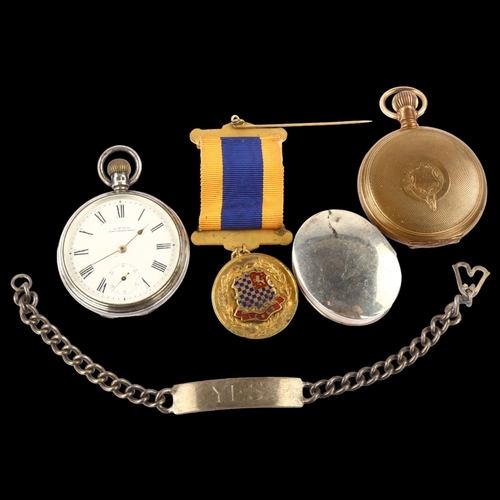 1354 - Various jewellery, including silver identity tag bracelet, Waltham pocket watch, silver pillbox etc