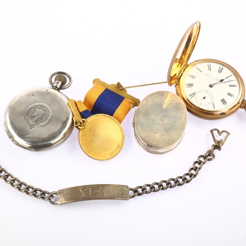 1354 - Various jewellery, including silver identity tag bracelet, Waltham pocket watch, silver pillbox etc