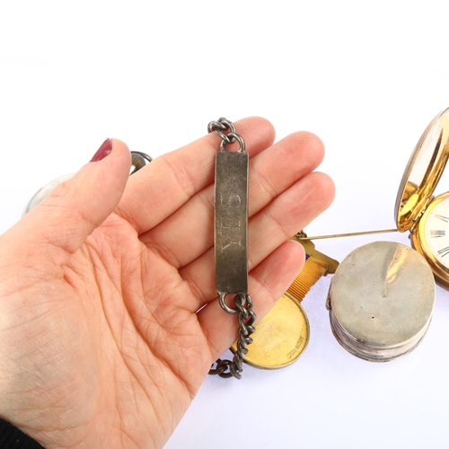 1354 - Various jewellery, including silver identity tag bracelet, Waltham pocket watch, silver pillbox etc