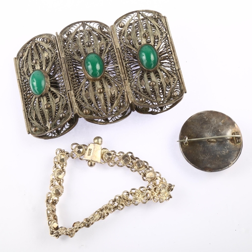 1355 - Various jewellery, including large filigree bracelet, Japanese Satsuma porcelain brooch etc (3)