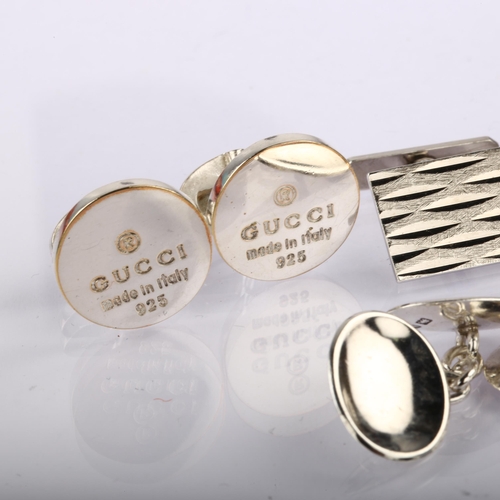 1356 - Various silver cufflinks, including Gucci, diameter 17mm, 58.4g total (5 pairs)