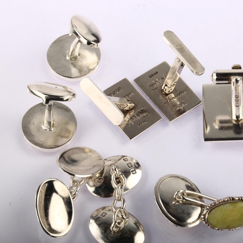 1356 - Various silver cufflinks, including Gucci, diameter 17mm, 58.4g total (5 pairs)