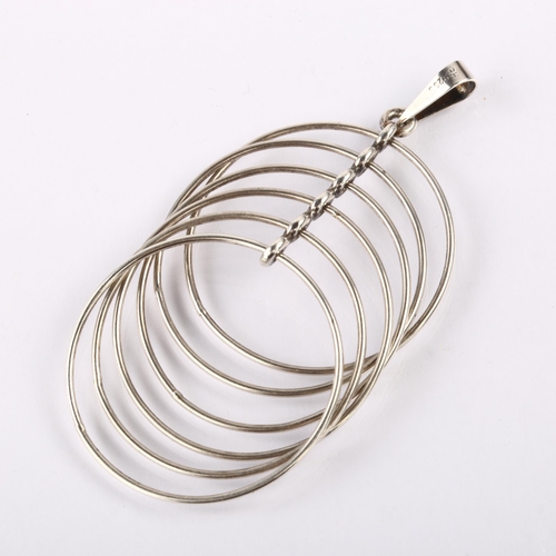 1368 - BERNHARD HERTZ - a Danish modernist sterling silver geometric hoop pendant, height 81mm, 11g