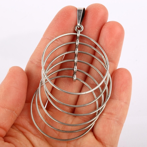 1368 - BERNHARD HERTZ - a Danish modernist sterling silver geometric hoop pendant, height 81mm, 11g