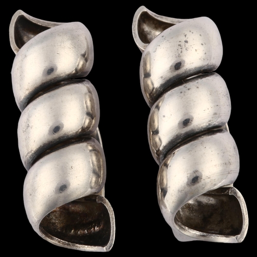 1371 - ANTON MICHELSEN - a pair of Danish modernist sterling silver spiral tube clip-on earrings, height 25... 