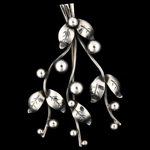 1386 - F DRAGSTED - a large Danish modernist sterling silver berry brooch, length 72.1mm, 12.1g