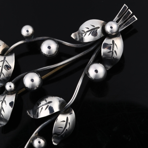 1386 - F DRAGSTED - a large Danish modernist sterling silver berry brooch, length 72.1mm, 12.1g