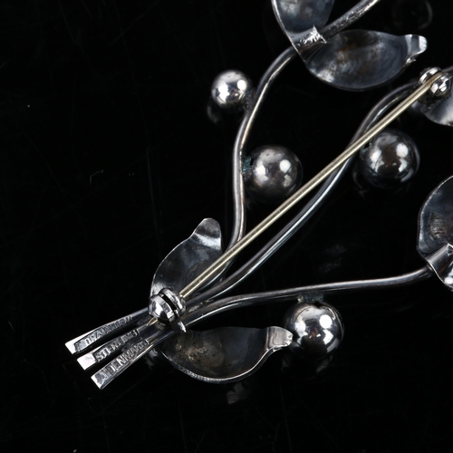 1386 - F DRAGSTED - a large Danish modernist sterling silver berry brooch, length 72.1mm, 12.1g