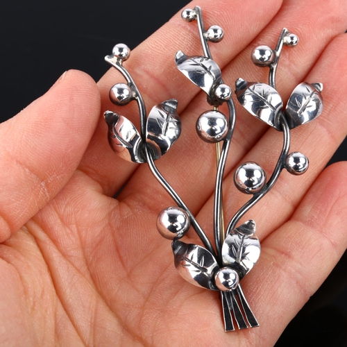 1386 - F DRAGSTED - a large Danish modernist sterling silver berry brooch, length 72.1mm, 12.1g