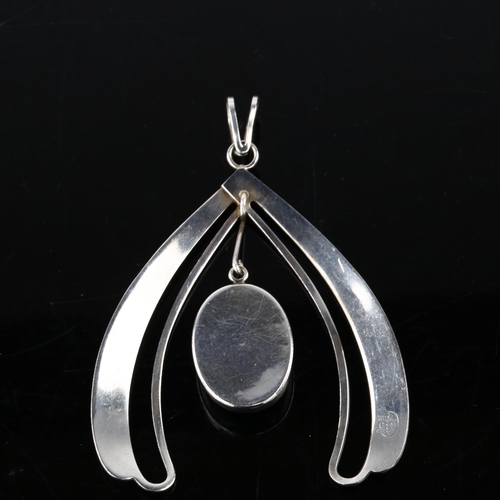 1391 - A large Israeli sterling silver Eilat stone abstract pendant, height 80mm, 17.6g