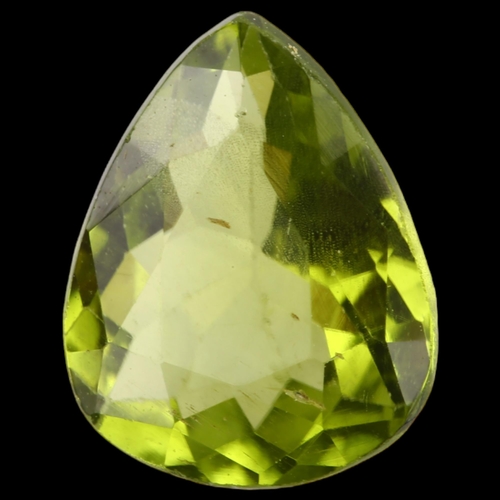 1401 - A 2.03ct unmounted pear-cut peridot, 9.78 x 7.86 x 4.03mm, with GFCO Gemlab report