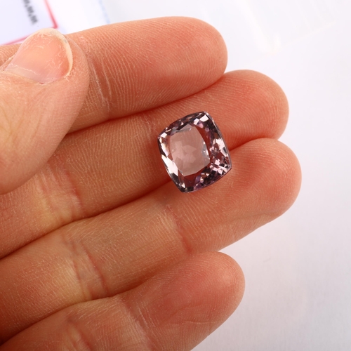 1402 - A 7.85ct unmounted cushion-cut ametrine, 12.35 x 11.37 x 8.08mm, with GFCO Gemlab report card