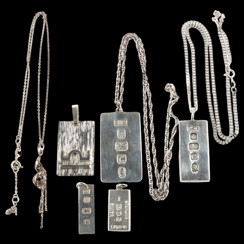 1412 - 6 silver pendant necklaces, including ingot and Links of London examples, largest height 49mm, 90.4g... 