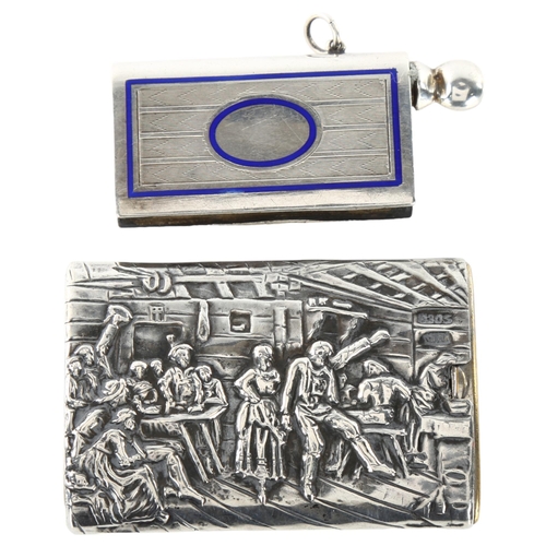 1459 - An Art Deco German silver pocket lighter, and a Scandinavian silver Vesta case, largest length 6cm (... 