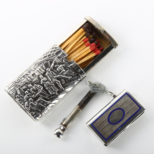 1459 - An Art Deco German silver pocket lighter, and a Scandinavian silver Vesta case, largest length 6cm (... 