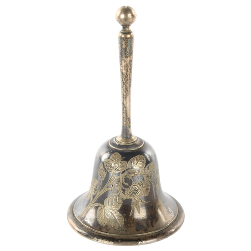 1466 - GORHAM - an American sterling silver hand bell, engraved rose decoration, model no. 50, height 10cm,... 