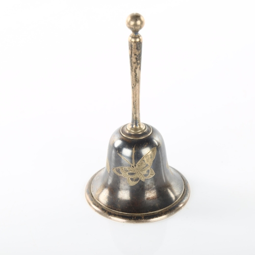 1466 - GORHAM - an American sterling silver hand bell, engraved rose decoration, model no. 50, height 10cm,... 